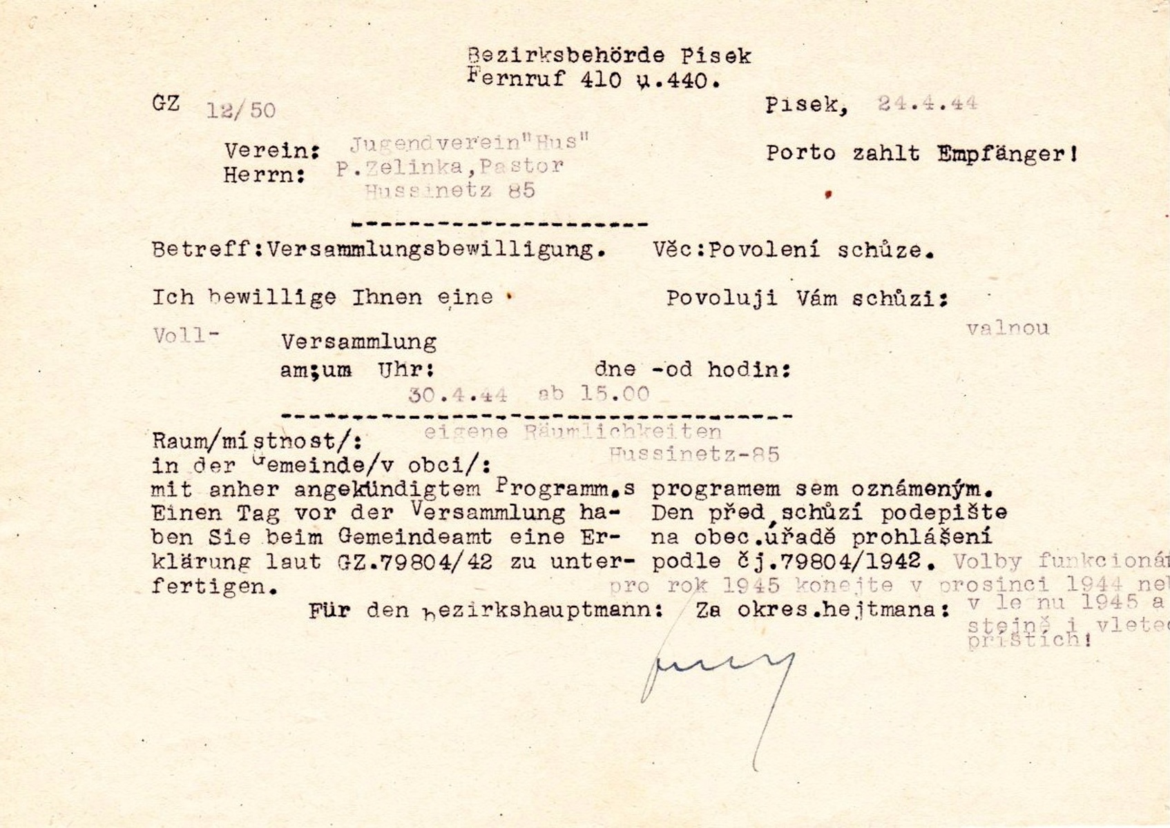 povolení spolku za 2. sv. války