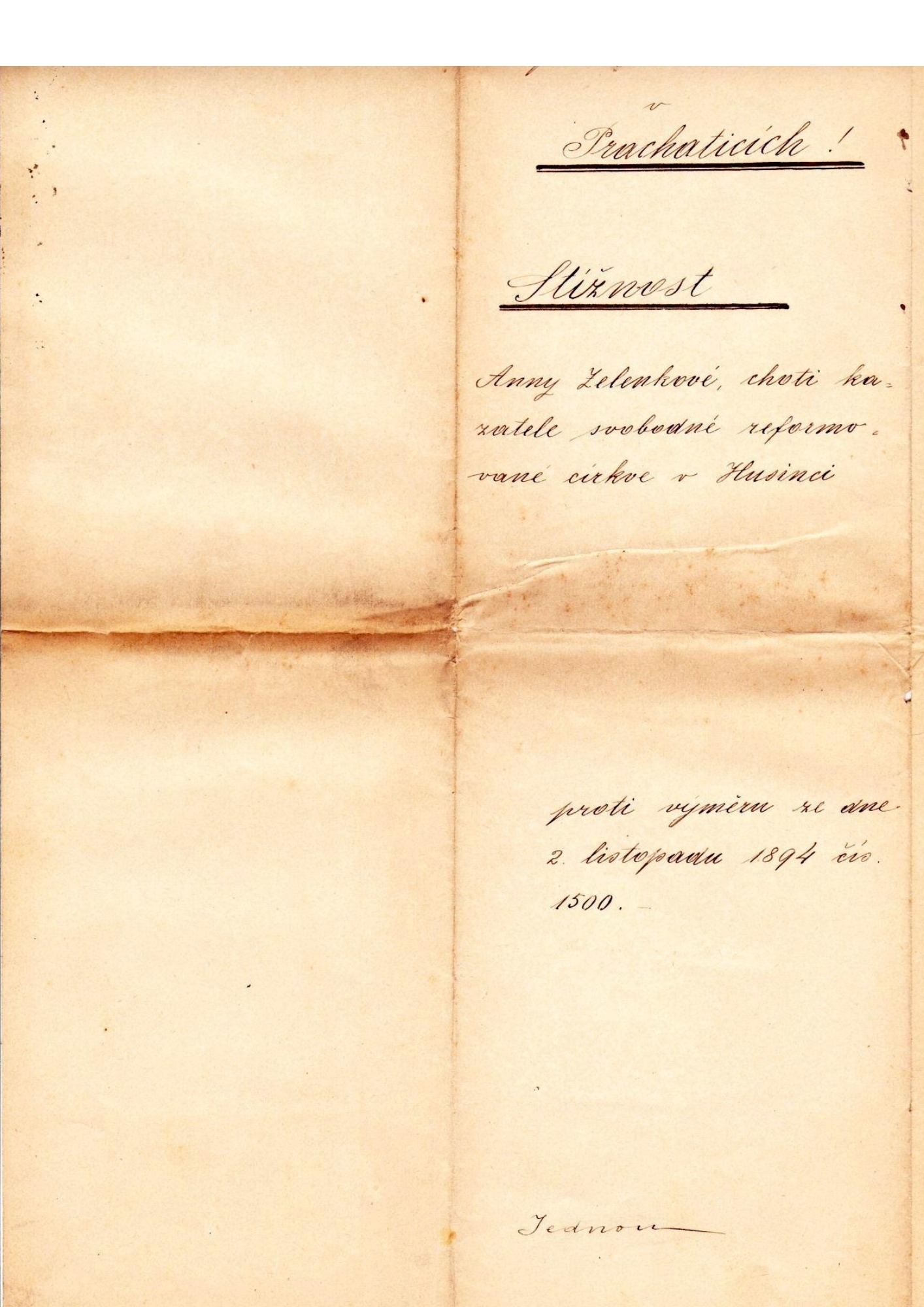 stížnost sestry Zelinkové proti pokutě